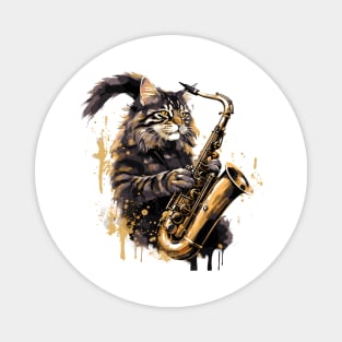 Maine Coon Cat Playing Saxophone Magnet